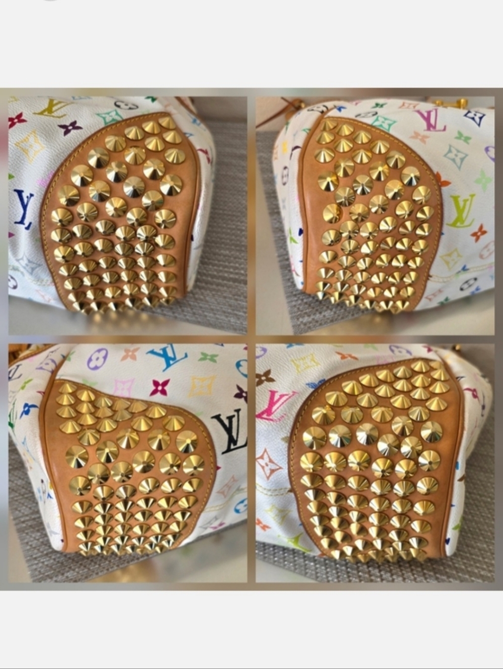 ♥RARE Louis Vuitton White Murakami Multicolor Monogram Gold Studded Shoulder Bag - Picture 8 of 15